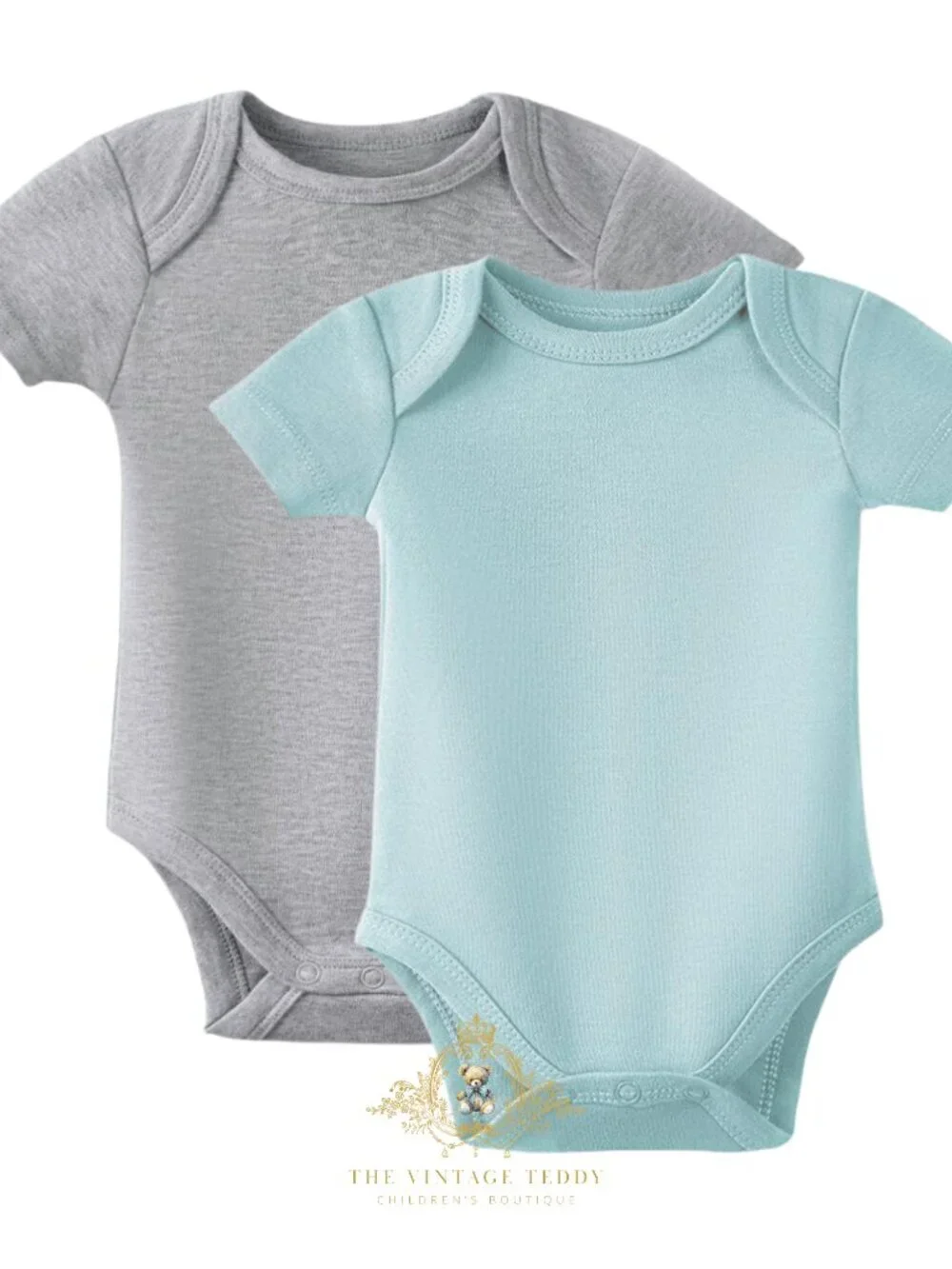 NWT Cute Boys Baby Onesies Short Sleeve One-Piece Blue & Grey 2-Piece Set 3-6M